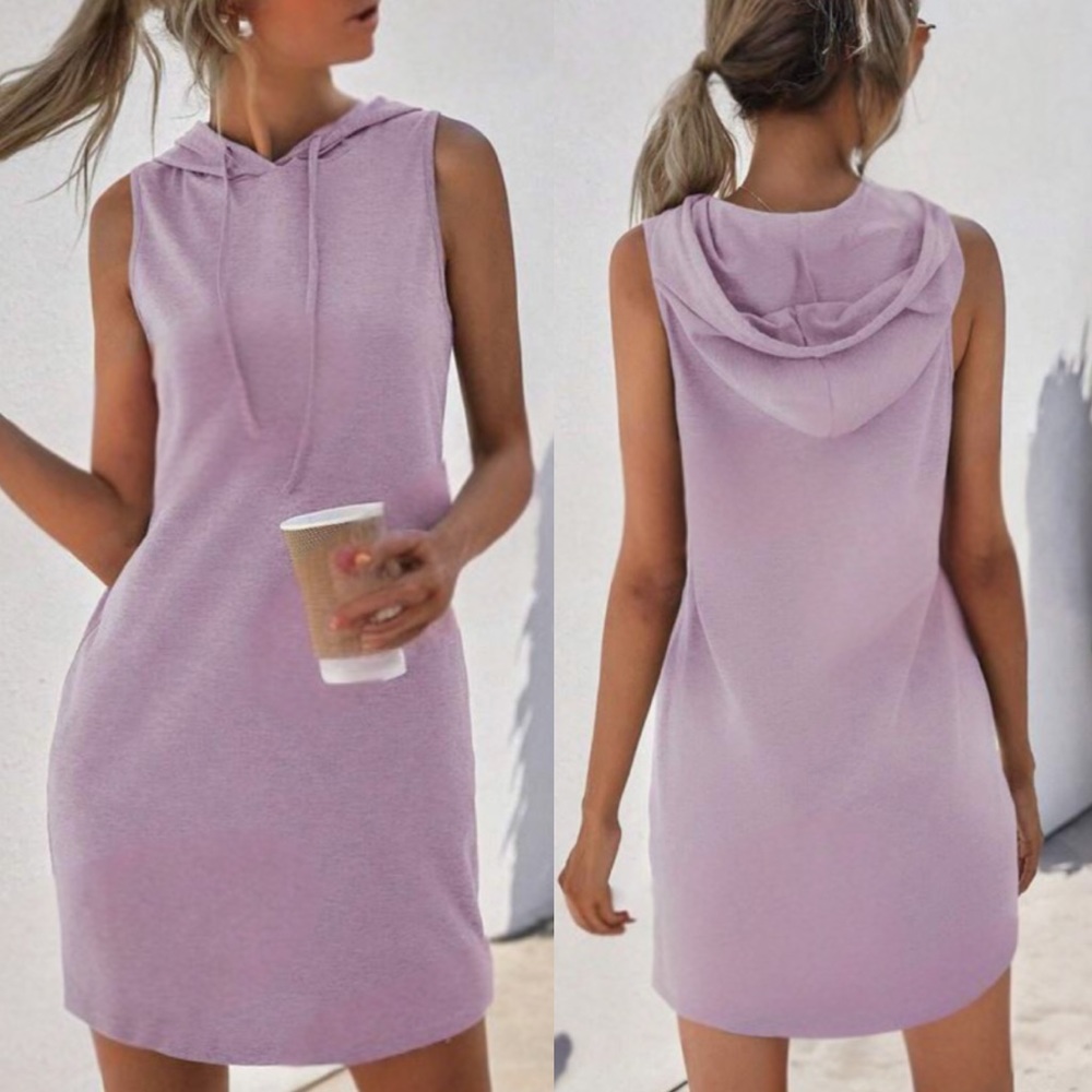 Casual purple sleeveless hoodie dress
